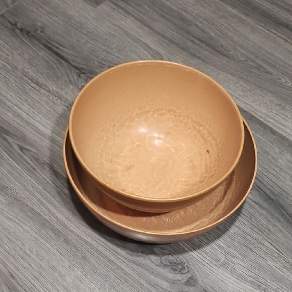 Set Of 2 Vintage 70's Coated Wooden Ellingers LG Mixing Bowls - Picture 1 of 5